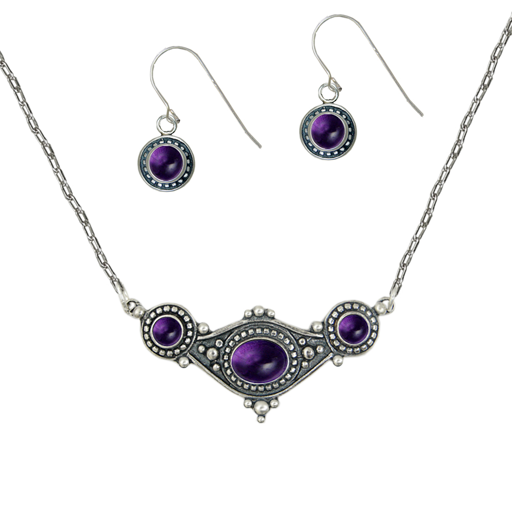 Sterling Silver Designer Necklace Earrings With Amethyst